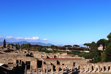 Ancient city of Pompeii, ruins panoramic view. Pompei Italyの写真素材