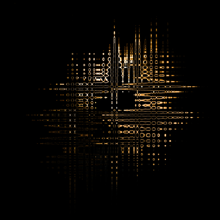 Abstract Background of ring light with luminous swirling on blackの写真素材