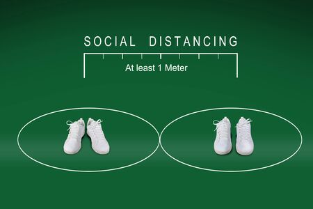 Concept design for " Social distancing "  keep distance in public society people to protect from COVID-19 coronavirus outbreak spreadingの写真素材