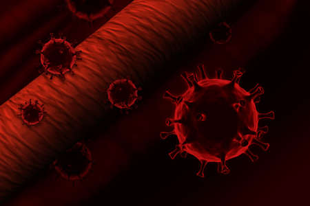 Futuristic viral infection concept : Erythrocytes with Virus infection to a blood vessel