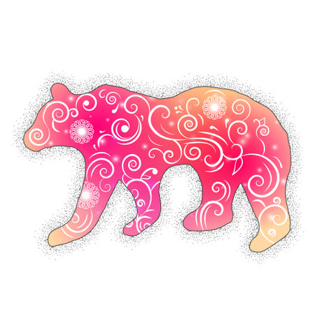 Silhouette of bear patterned inside with galaxy and stars. Hipster boho chic printのイラスト素材