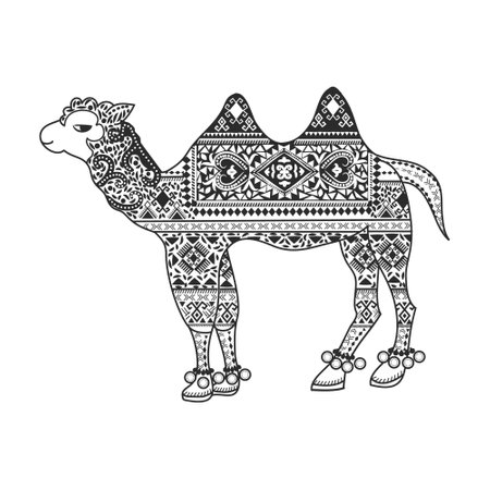 Bohemian hand-drawn isolated camel animal. Ethnic, boho, gypsy style.のイラスト素材