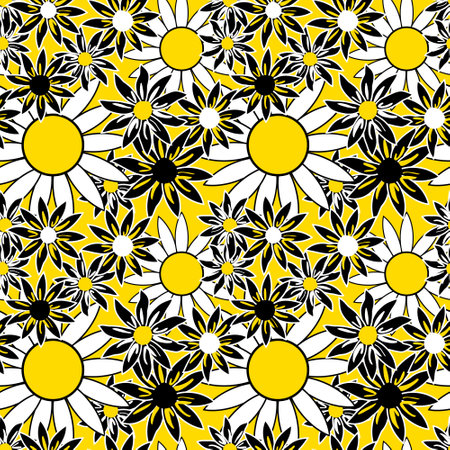 Trendy floral seamless pattern. Vintage 70s style hippie flower background design. Colorful pastel color groovy artwork, backdrop with daisy flowers.のイラスト素材