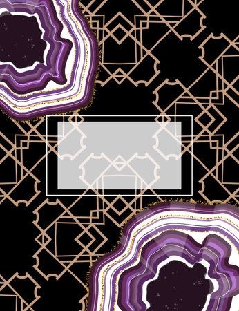 Boho template with crystal geode. Trendy wedding invitation.のイラスト素材