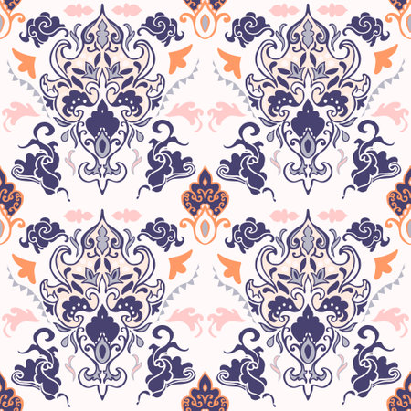 Beautiful vector damask seamless pattern. Indian medallion background. Mandala style. Ornament for print, textile, fabric, texture, wrapping paper, cover.のイラスト素材