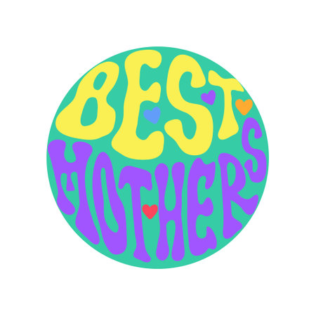 Hand drawn poster with lettering phrase best mothers in retro groovy wave style. Lesbian family poster. LGBT family. Vector illustration.のイラスト素材