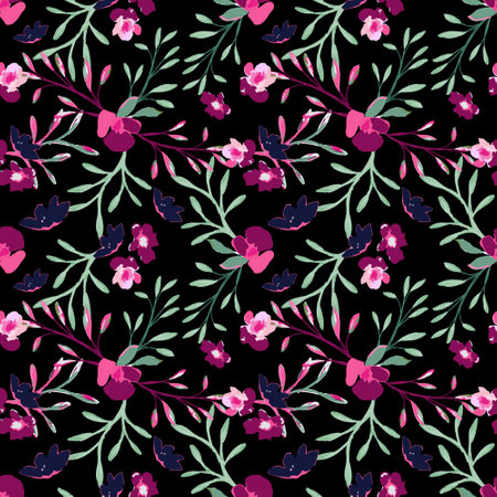 Abstract floral seamless pattern. Bright colors, painting on a dark background.のイラスト素材