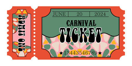 Carnival ticket template in retro style. Groovy brutalism vibes.のイラスト素材