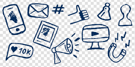 Blogger icons in sketch style. Vector isolated sign. Blogger icon collectionのイラスト素材
