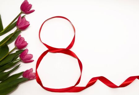 white background with tulips for the holiday of March 8 for design designer