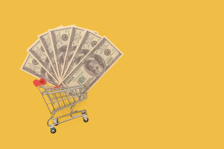 Mini basket with money. Online buying and selling. Concept.の写真素材