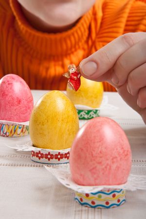 Ornamentation of Easter eggs a figure of an angel