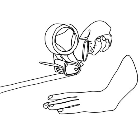 Continuous one simple single abstract line drawing of astronaut hand icon in silhouette on a white background. Linear stylized.のイラスト素材
