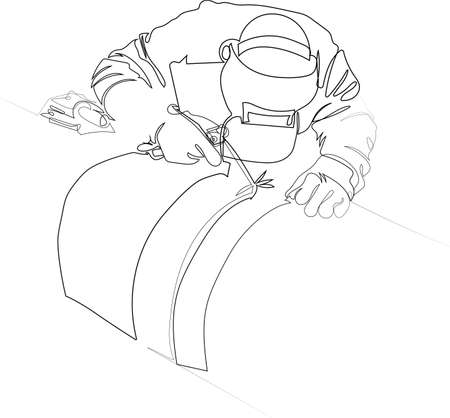 welder mounts in the trunk pipeline electrochemical protection. Vector illustrationのイラスト素材