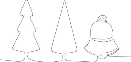 Continuous one line drawing of christmas symbols. Chistmas bells ball and snowflakes. Minimalism vector simplicity design. Vector illustrationのイラスト素材