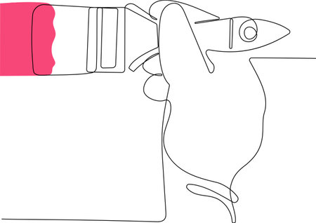 Continuous one line drawing of human hand holds paint brushes with paint can, floor painting, blank space for your text, banner, advertisement or your design minimal outline. Vector illustrationのイラスト素材