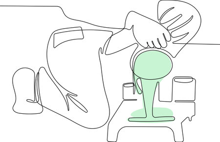 Continuous one line drawing of wall painter tool brush roller bucket tools set paint redecoration equipment decoration workers. Outline minimal concept. Vector illustration. Vector illustrationのイラスト素材