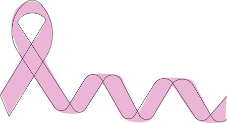 Continuous one line drawing of decorative ribbon world cancer day. Outline minimal concept. Vector illustrationのイラスト素材