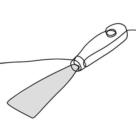 Spatula on a black and white background. Construction trowel for work. Construction tools for work. Continuous linear design, on a white background building painting tool. Vector illustrationのイラスト素材