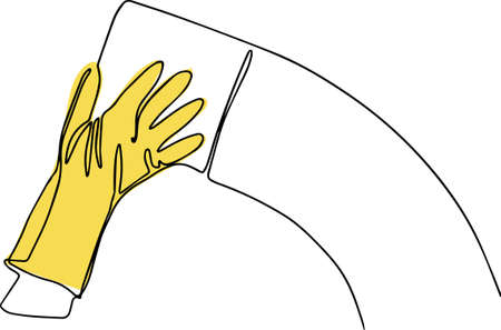 Continuous line draw of cleaning procucts friendly cleaning. Home concept of disinfection. Minimal...