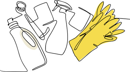 Continuous line draw of cleaning procucts friendly cleaning. Minimal concept. Vector illustrationのイラスト素材