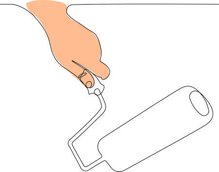 Human hand holds paint roller. Hand drawn vector illustration. Vector illustrationのイラスト素材