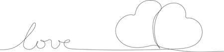 Continuous one line drawing of Two red love hearts romantic. Minimal outline concept. Vector illustration for yuor minimal designのイラスト素材