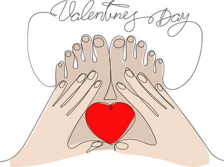 Continuous one line drawing of female legs and hans with gift on white background christmas sale concept. Vector illustrationのイラスト素材