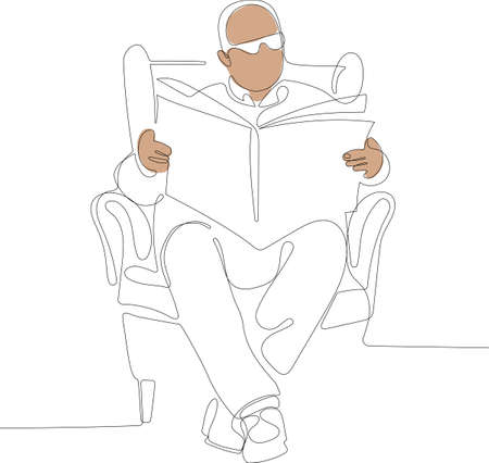 Continuous one line drawing of Old people at armchair concept background. Outline old people at armchair vector concept background for web design isolated on white background. Vector illustrationのイラスト素材