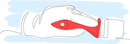 Continuous one line drawing of set of painting plastering tools for builders. Measuring Construction Tool in one line. Construction tool. Vector illustrationのイラスト素材