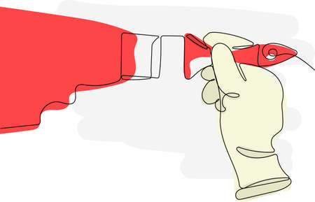 Continuous one line drawing of set of painting plastering tools for builders. Measuring Construction Tool in one line. Construction tool. Vector illustrationのイラスト素材