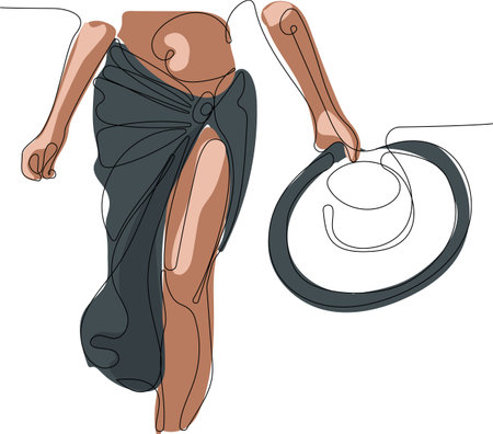 Continuous drawing of one line of beach travel woman banner skin care leg. Vector illustrationのイラスト素材