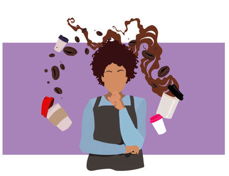 Coffee Business Concept-Female barista making coffee and serving a paper cup of hot coffee in cafe. Hand drawn in thin line style, vector illustrations. Vector illustrationのイラスト素材