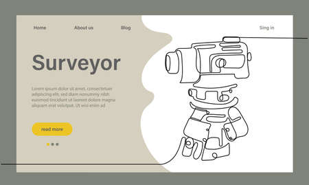 Surveyor web banner or landing page. Land surveying technology, geodesy science. Construction business, mapmaking and real estate project. Flat vector illustration. Vector illustrationのイラスト素材