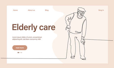 Programs for Seniors Landing Page Template. Elderly Health Care. Elderly care. Cartoon People Vector Illustration.のイラスト素材