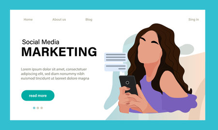 Landing page template of Social media marketing. Modern flat design concept of web page design for website and mobile website. Easy to edit and customize. Vector illustrationのイラスト素材