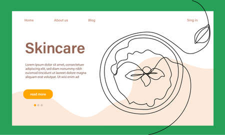 Skin care concept. Landing page template. Morning routine. Bath time. Organic products for scrubbing and body skin care with natural herbal skin care products, top view. Vector illustrationのイラスト素材