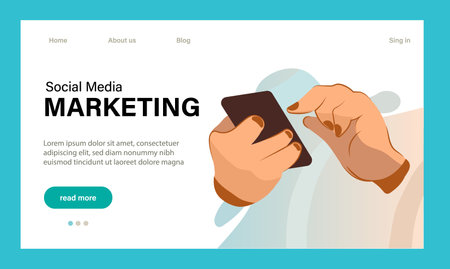 Landing page template of Social media marketing. Modern flat design concept of web page design for website and mobile website. Easy to edit and customize. Vector illustrationのイラスト素材