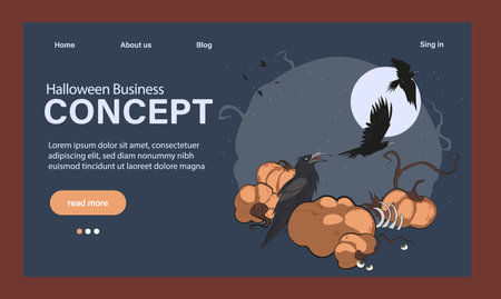 Happy Halloween Party Website Design. Landing Page Template with Symbols of Halloween Celebration. Flat Cartoon Vector Invitation Illustration for Website Page. Vector illustrationのイラスト素材