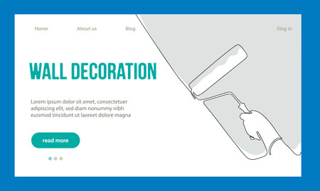 Home Repair Concept. Website Landing Page. Repairmen Workers Are Making Works Of House. Cartoon Characters Paint Walls And Put Tile. Linear Outline Vector Illustration.のイラスト素材