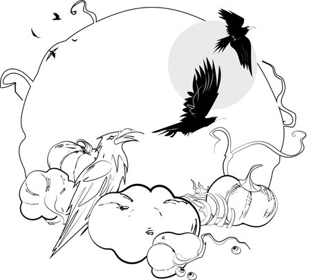 Trick or Treat coloring page. Halloween coloring page for kids. Cartoon children in Halloween costumes. Vector illustrationのイラスト素材