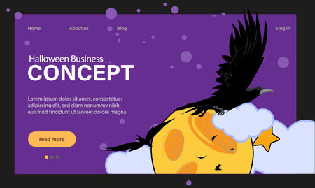 Happy Halloween Party Website Design. Landing Page Template with Symbols of Halloween Celebration. Flat Cartoon Vector Invitation Illustration for Website Page. Vector illustrationのイラスト素材