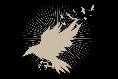 Sketch of flying raven. Hand drawn illustration converted to vector. Vector illustrationのイラスト素材
