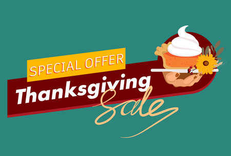 Happy Thanksgiving holiday vector design template for websites, posters, banners. Happy Thanksgiving with traditional food, turkey, pies, pumpkins and fruits. Vector website templateのイラスト素材