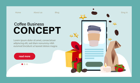 Celebrate New Year at Huge 2023. Barista web banner or landing page. Bartender making a cup of hot coffee. Coffeehouse worker making energetic tasty beverage with milk. Flat vector illustrationのイラスト素材