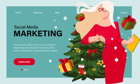 Winter End of Season Sale Background Design. Landing page template of Social media marketing. Modern flat design concept of web page design for website and mobile website. Easy to edit and customizeのイラスト素材