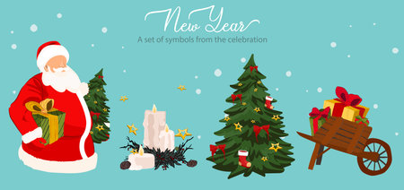 Winter Season Holidays, Corporate Party Event Celebration Landing Page Template. Tiny Characters Celebrate New Year at Huge 2023のイラスト素材