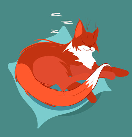 illustration vector vector image a big red cat in stripes is lying sleeping resting. Vector illustrationのイラスト素材