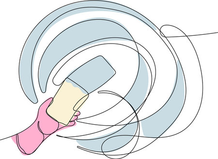 Continuous one line drawing of bottles for liquid laundry detergent, bleach, fabric softener, dishwashing liquid or another cleaning agent. Easy to place your text and brand logo. Vector illustrationのイラスト素材