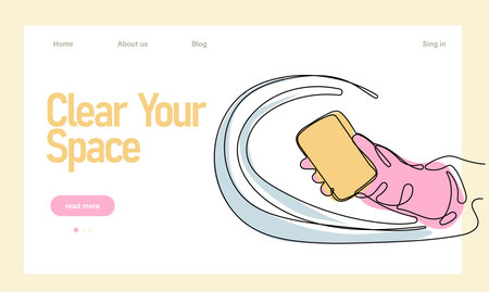Home cleaning service landing page design concept, illustration of janitors with cleaning tools. Vector illustrationのイラスト素材